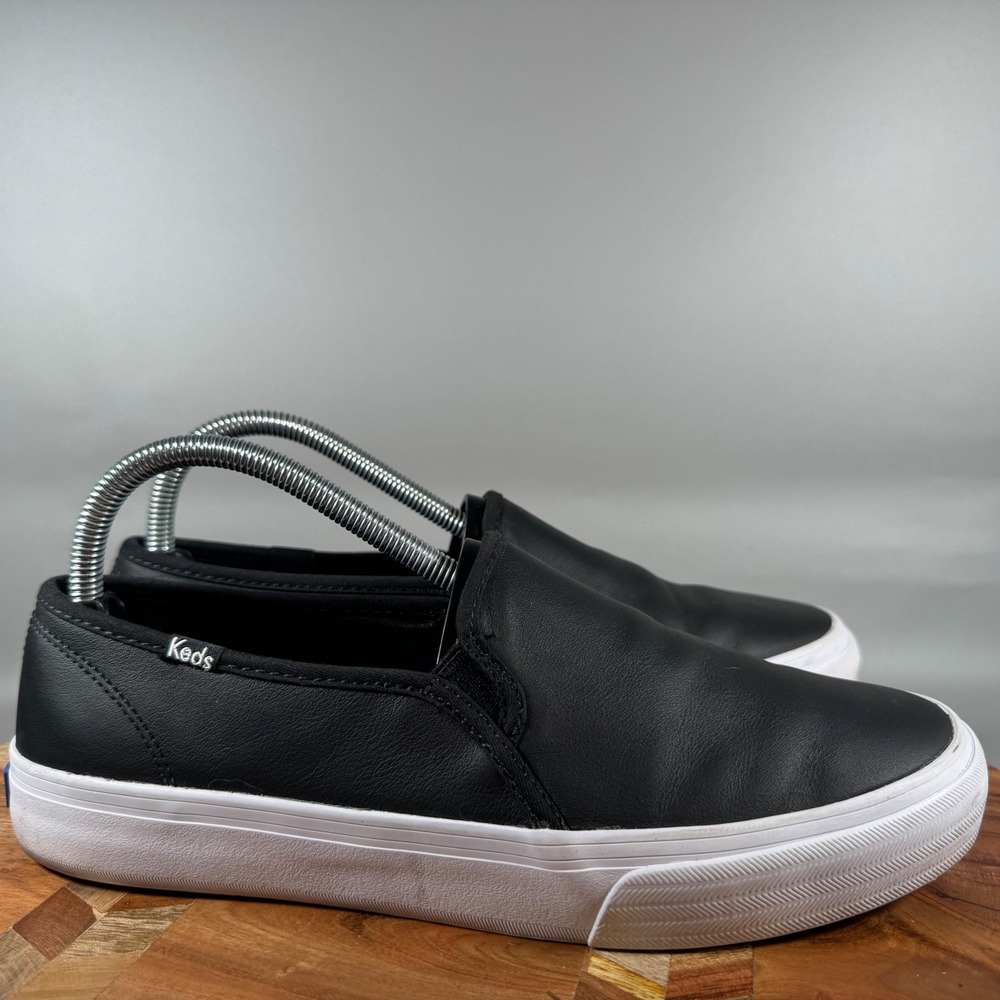 Keds Womens Black Faux Leather Slip On Sneakers WH59800 Softerra Size 9W